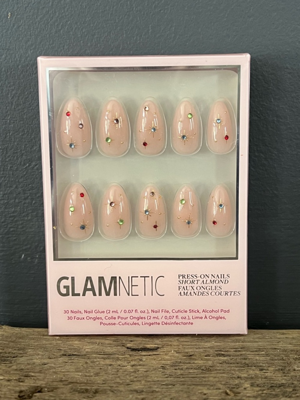 GLAMNETIC Nude Almond Press-On Nails with Gems NIB Sealed